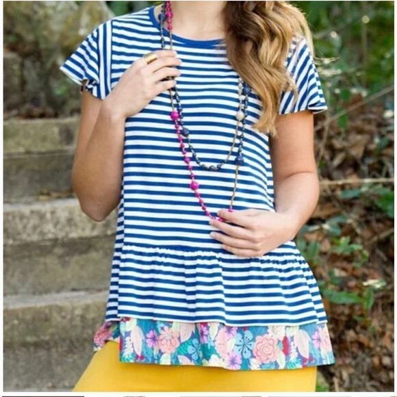 Matilda Jane Navigator Striped Floral Ruffle Top - Picture 1 of 7
